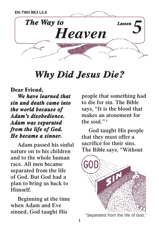 Lessons 5 & 6 - Why Did Jesus Die? - The Resurrection of Jesus Christ